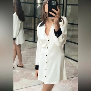 Zara White Black Buttoned Long Sleeve Shirt Dress